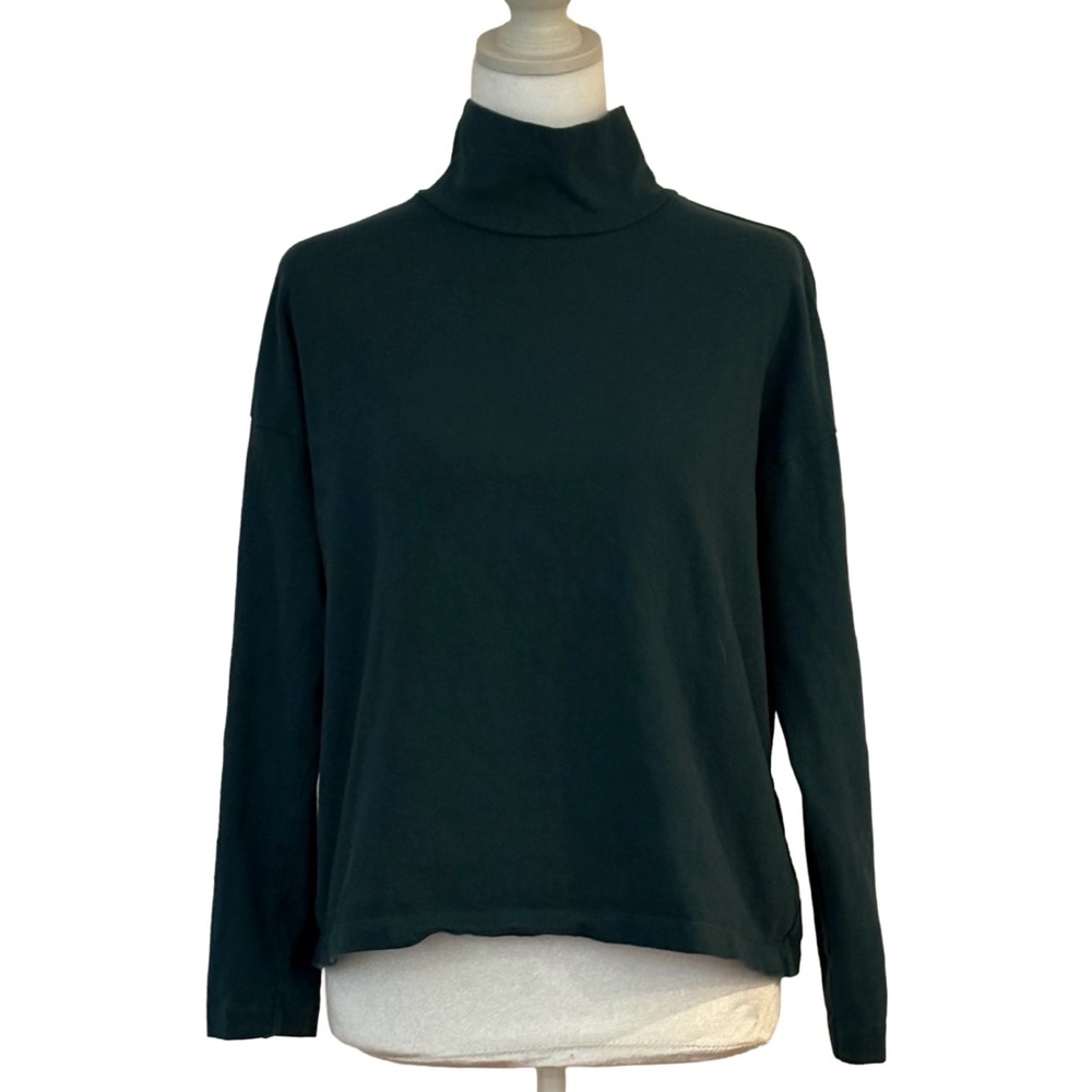 🌲 Madewell Forest Green Mock Neck Top w/ Button Sleeves XS